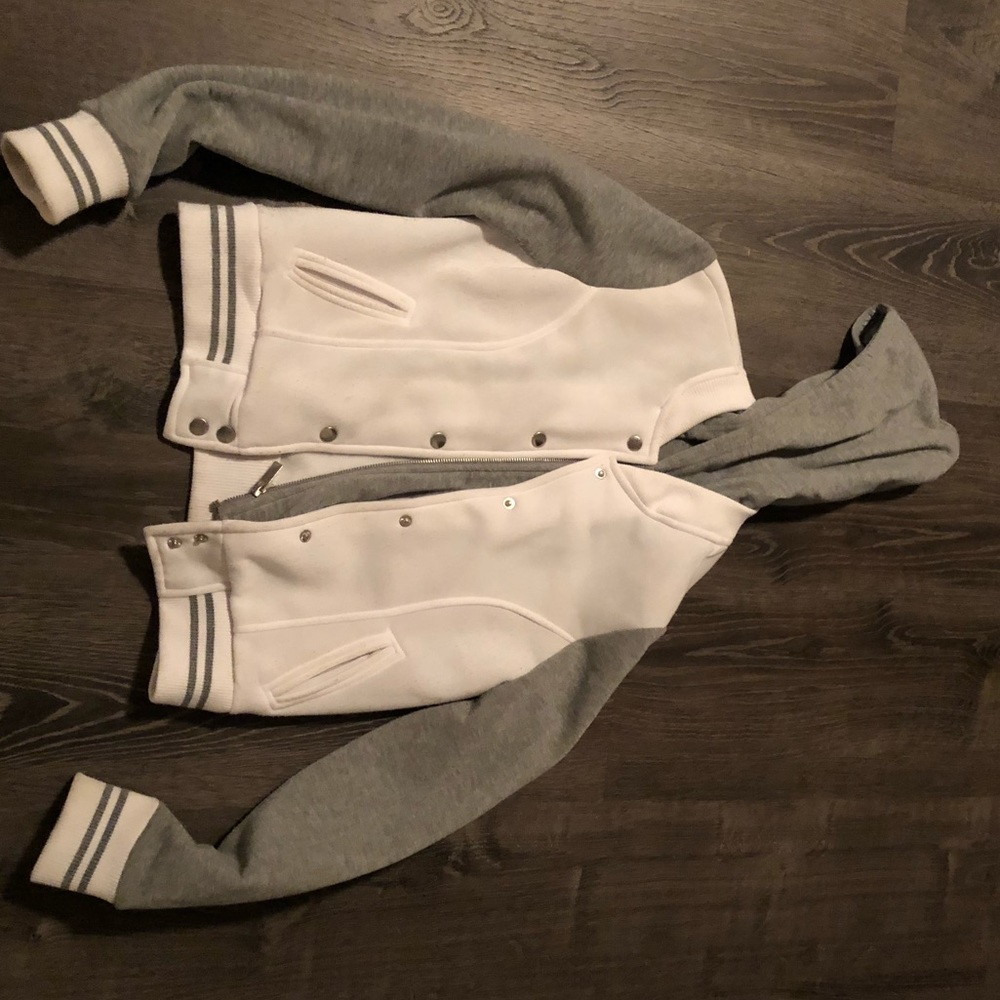 Varsity looking White and gray jacket